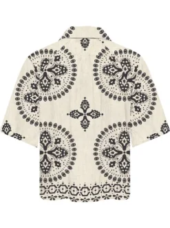 Chemisier en coton écru à motifs pourvu d'une coupe fluide et de manches courtes