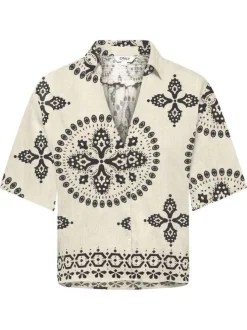 Chemisier en coton écru à motifs pourvu d'une coupe fluide et de manches courtes