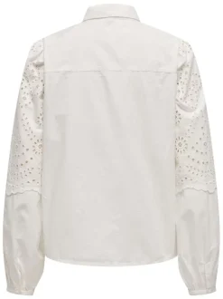 Chemisier en coton écru uni avec de la broderie ajourée sur le dessus