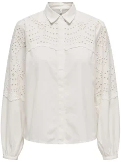 Chemisier en coton écru uni avec de la broderie ajourée sur le dessus