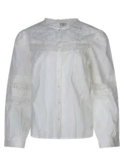 Chemisier en coton écru uni avec de la broderie apparente sur le dessus