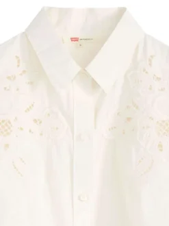 Chemisier en coton écru uni avec un col chemise et des détails brodés