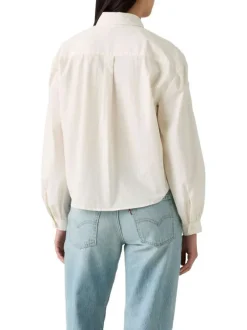 Chemisier en coton écru uni avec un col chemise et des détails brodés