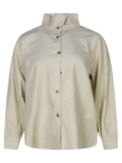 Chemisier en coton écru uni avec une coupe asymétrique et un col montant
