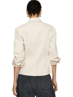 Chemisier en coton écru uni à coupe slim avec col à revers et boutons pression