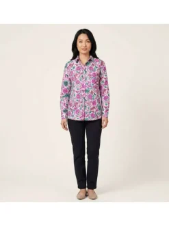 Chemisier en coton fuchsia floral pourvu d'une coupe droite