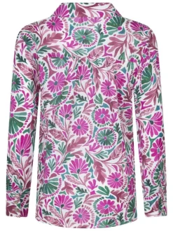 Chemisier en coton fuchsia floral pourvu d'une coupe droite
