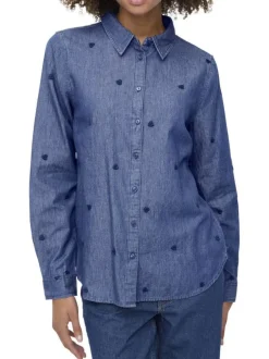 Chemisier en coton indigo à motifs coeurs avec une coupe droite