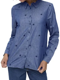 Chemisier en coton indigo à motifs coeurs avec une coupe droite