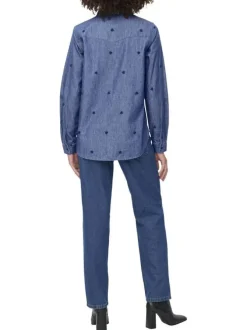 Chemisier en coton indigo à motifs coeurs avec une coupe droite