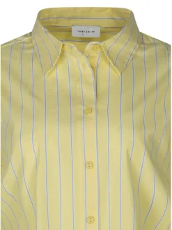 Chemisier en coton jaune à rayures avec une coupe ajustée et un col chemise