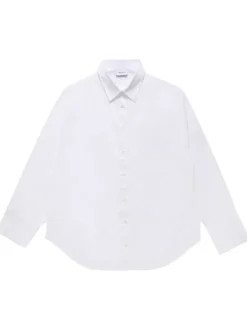 Chemisier en coton mélangé blanc uni avec une fermeture boutonnée