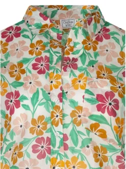 Chemisier en coton multicolore à motifs avec une coupe droite et un col chemise