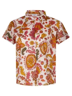 Chemisier en coton multicolore à motifs avec une coupe droite et un col chemise