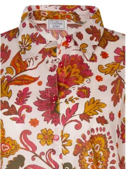 Chemisier en coton multicolore à motifs avec une coupe droite et un col chemise