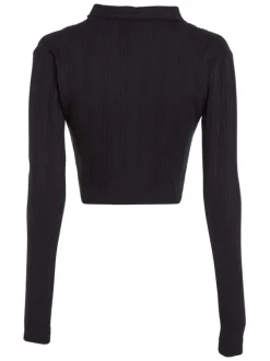 Chemisier en coton noir uni en maille jersey avec des manches longues