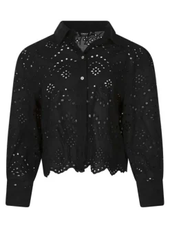 Chemisier en coton noir uni pourvu d'une coupe droite et d'un col français