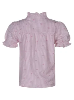 Chemisier en coton rose à rayures avec une coupe droite et des manches courtes
