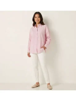 Chemisier en coton rose à rayures pourvu d'une fermeture boutonnée