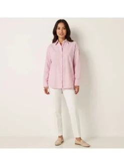 Chemisier en coton rose à rayures pourvu d'une fermeture boutonnée
