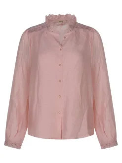 Chemisier en coton rose uni avec des manches longues et une coupe droite