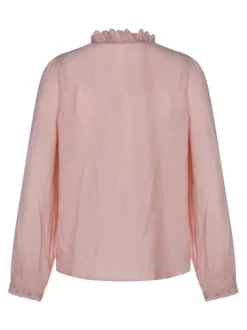 Chemisier en coton rose uni avec des manches longues et une coupe droite