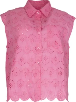 Chemisier en coton rose uni avec une coupe droite et un col français