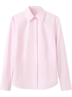 Chemisier en coton rose uni avec une coupe droite et un col à revers