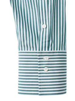 Chemisier en coton vert rayé avec une coupe ajustée et un col boutonné