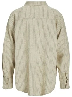 Chemisier en lin mélangé beige à rayures fines avec une coupe oversize