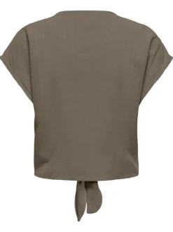 Chemisier fluide taupe uni avec une coupe droite et un col v