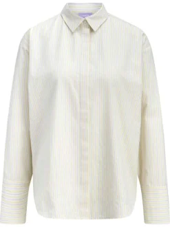 Chemisier jaune à rayures coupe droite pourvu d'un col chemise