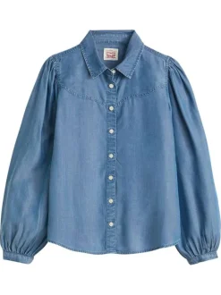 Chemisier jean uni avec un col chemise et des manches amples