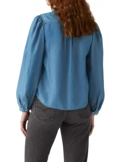 Chemisier jean uni avec un col chemise et des manches amples
