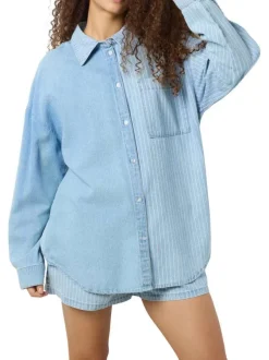 Chemisier Katri L/S Oversize Str Shrt en coton bleu rayé à coupe oversize