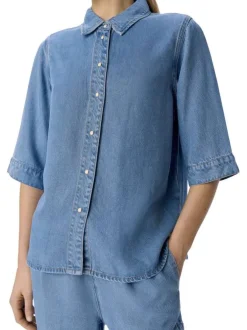 Chemisier à manches courtes amples bleu stone aspect denim à coupe regular fit