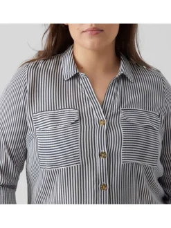 Chemisier marine rayé et à manches longues avec une fermeture boutonnée