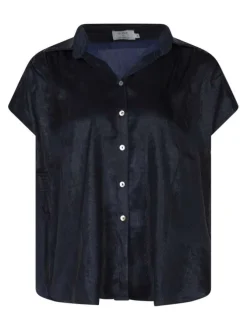 Chemisier marine uni avec une coupe droite et un col chemise