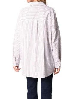 Chemisier multicolore rayé pourvu d'un col chemise et de manches longues