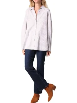 Chemisier multicolore rayé pourvu d'un col chemise et de manches longues