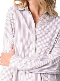 Chemisier multicolore rayé pourvu d'un col chemise et de manches longues