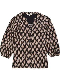 Chemisier noir et taupe avec un imprimé de losanges abstraits