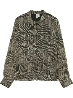 Chemisier noir et taupe orné d'un motif zébré avec un col chemise