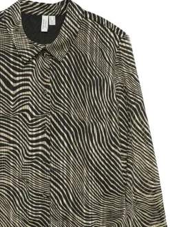 Chemisier noir et taupe orné d'un motif zébré avec un col chemise