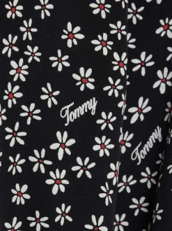 Chemisier noir fleuri coupe droite col français et à manches longues