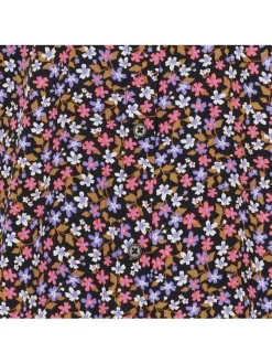 Chemisier noir à motif floral avec une coupe droite et un col français