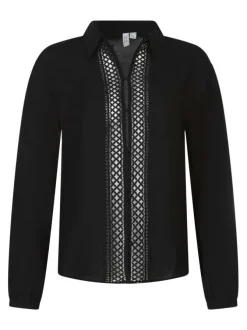 Chemisier noir uni avec une coupe droite et un col à revers