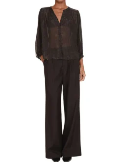 Chemisier noir uni avec une coupe oversize et un col tunisien