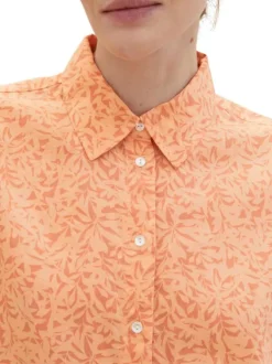 Chemisier orange fleuri coupe droite col français et à manches courtes