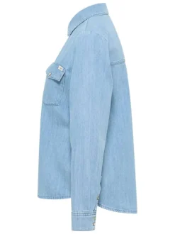 Chemisier Sedana en coton bleu uni droit à col français et boutons pression